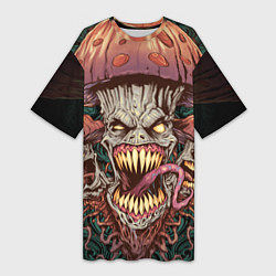 Женская длинная футболка Злые грибы монстры