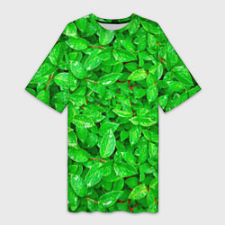 Женская длинная футболка Зелёные листья - текстура