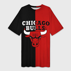 Женская длинная футболка Чикаго Буллз black & red
