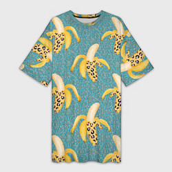 Женская длинная футболка Леопардовый банан паттерн