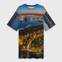 Женская длинная футболка Ночной город с высоты