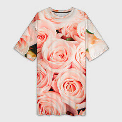 Женская длинная футболка Нежно - розовые Розы