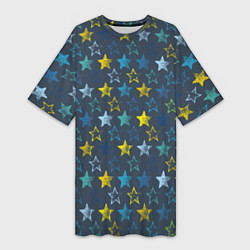 Женская длинная футболка Парад звезд на синем фоне