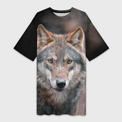 Женская длинная футболка Волк с грустными глазами