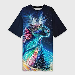 Женская длинная футболка Неоновый сказочный леопард