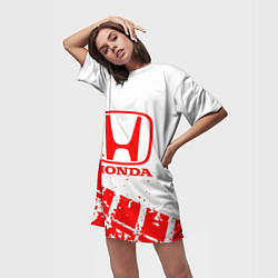 Футболка женская длинная Honda - красный след шины, цвет: 3D-принт — фото 2
