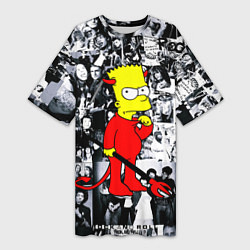 Женская длинная футболка Барт Симпсон - чёрт на фоне своих подопечных