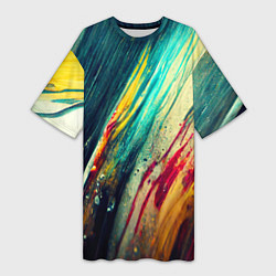 Женская длинная футболка Темные и яркие потеки краски