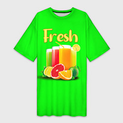 Футболка женская длинная Фруктовые соки Fresh, цвет: 3D-принт