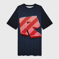 Женская длинная футболка Roblox red - Роблокс полосатый логотип