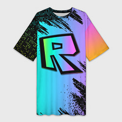 Женская длинная футболка Roblox neon logo