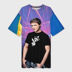 Женская длинная футболка Юрий Шатунов на неоновом фоне