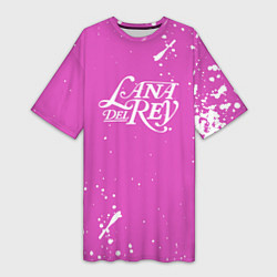 Женская длинная футболка Lana Del Rey - на розовом фоне брызги