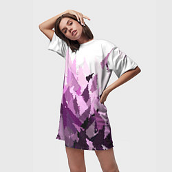 Футболка женская длинная Мозаичный узор в розовых и сиреневых тонах на бело, цвет: 3D-принт — фото 2