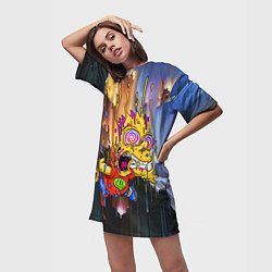 Футболка женская длинная Барт Симпсон, свободное падение - стилизация, цвет: 3D-принт — фото 2
