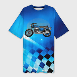 Женская длинная футболка Синий классический мотоицкл