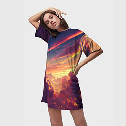 Футболка женская длинная Закатное солнце в облаках, цвет: 3D-принт — фото 2