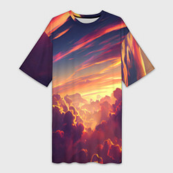 Женская длинная футболка Закатное солнце в облаках