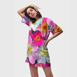 Футболка женская длинная Сказочные разноцветные цветы, цвет: 3D-принт — фото 2