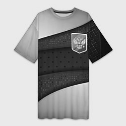 Футболка женская длинная Черно-белый герб России, цвет: 3D-принт