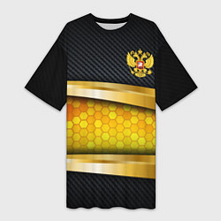 Футболка женская длинная Black & gold - герб России, цвет: 3D-принт