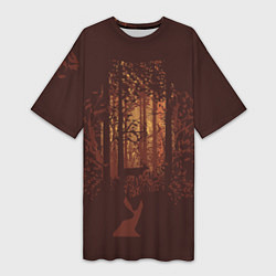 Женская длинная футболка Осенний лес внутри силуэта совы