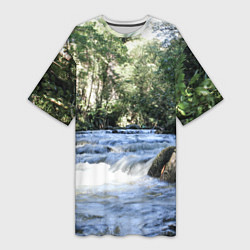 Женская длинная футболка Течёт река в лесу
