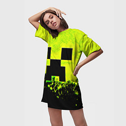 Футболка женская длинная Creeper neon, цвет: 3D-принт — фото 2