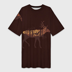 Женская длинная футболка Осенний лес в силуэте оленя