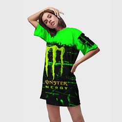 Футболка женская длинная Monster energy green neon, цвет: 3D-принт — фото 2