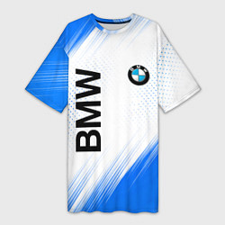 Футболка женская длинная Bmw синяя текстура, цвет: 3D-принт