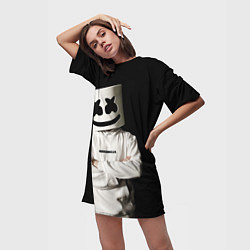 Футболка женская длинная Marshmello на чёрном фоне, цвет: 3D-принт — фото 2