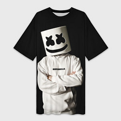 Женская длинная футболка Marshmello на чёрном фоне