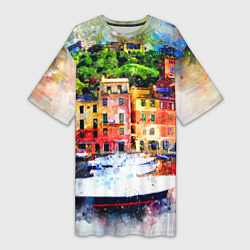 Женская длинная футболка Картина красочный город