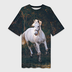 Женская длинная футболка Скачущая белая лошадь