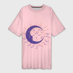 Женская длинная футболка Спящие солнце и месяц в стиле модерн
