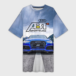 Футболка женская длинная Audi ABT - sportsline на трассе, цвет: 3D-принт