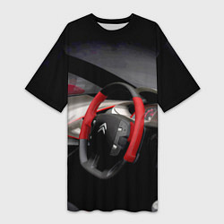 Футболка женская длинная Ситроен - салон - Steering wheel, цвет: 3D-принт