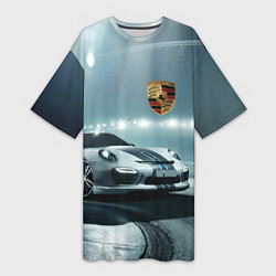 Женская длинная футболка Porsche - racing route - motorsport