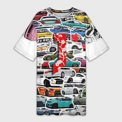 Женская длинная футболка JDM автомобили 90х