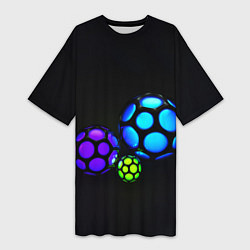 Футболка женская длинная Объёмные неоновые шары, цвет: 3D-принт