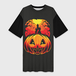 Женская длинная футболка Тыква на Хэллоуин