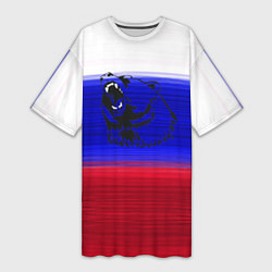 Футболка женская длинная Флаг России с медведем, цвет: 3D-принт