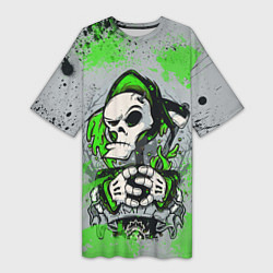 Женская длинная футболка Slipknot скелет green