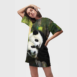 Футболка женская длинная Влюблённые панды, цвет: 3D-принт — фото 2