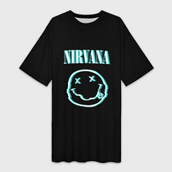 Футболка женская длинная Nirvana неон, цвет: 3D-принт