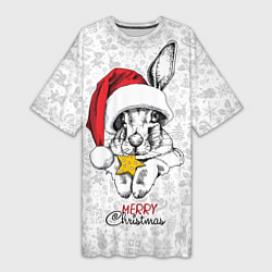 Женская длинная футболка Rabbit with cookies, merry Christmas