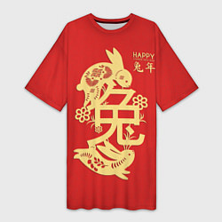 Женская длинная футболка Red rabbits, happy chinese new year