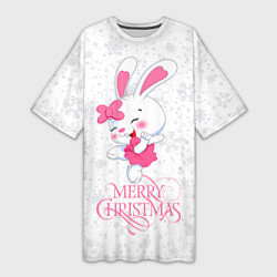 Женская длинная футболка Merry Christmas, cute bunny