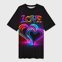 Женская длинная футболка Love - неоновые сердца
